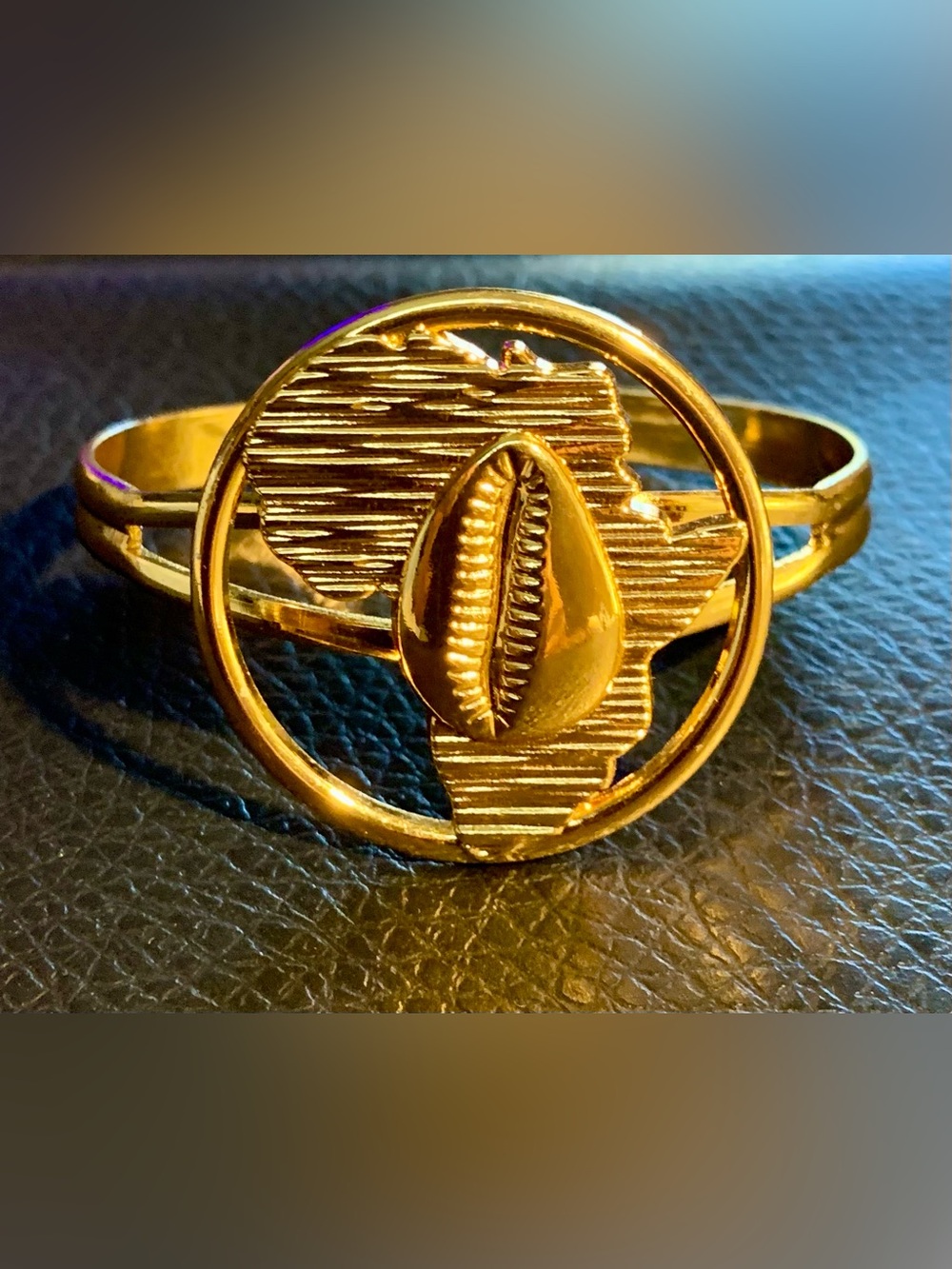 Gold-Tone Africa Map Cowrie Shell Cuff Bracelet
